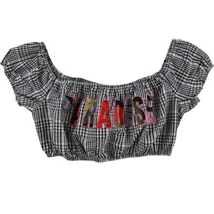 GUESS Womens Checkered Strapless Crop Top Blouse - 1 of 1