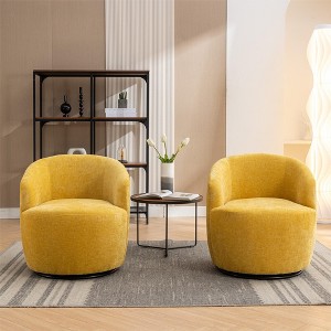 25.60"Chenille Fabric 360° Swivel Accent Armchair Barrel Chair With Black Powder Coating Metal Ring,Yellow - 1 of 4