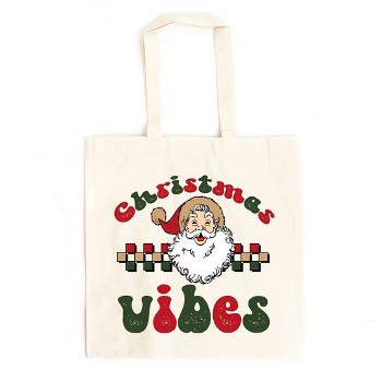 City Creek Prints Christmas Vibes Checkered Canvas Tote Bag - 15x16 - Natural