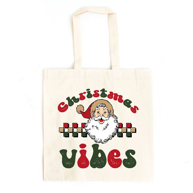 City Creek Prints Christmas Vibes Checkered Canvas Tote Bag - 15x16 - Natural, 1 of 3