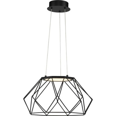 Matte Black Modern Geodesic LED Pendant with Open Diamond Frame