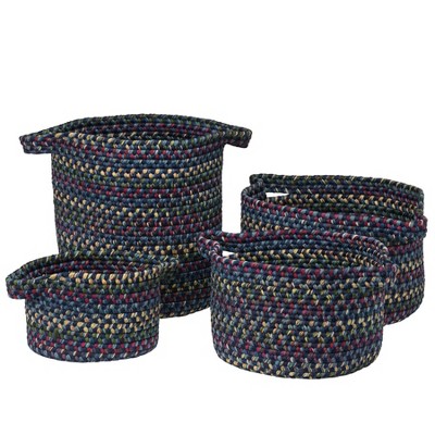 Colonial Mills American Farmhouse Vintage Braided Basket, 10"X10"X7"/13"X13"X9"/14"X14"X16"/16"X16"X10", Blue, 4 Count