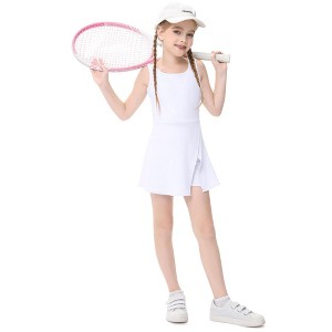 Little Girls Golf Tennis Sports Round Neck Sleeveless Athletic Active Dress with Safety Inner Pockets Shorts - 1 of 3