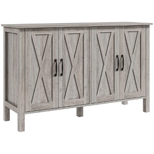 47" Farmhouse Buffet Cabinet with MDF, Sideboard Design, 4 Barn Doors and 2 Adjustable Shelves, Coffee Bar Cabinet for Living Room - 1 of 4