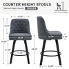 Zeus & Ruta Set of 2 360° Swivel Counter Height Stools with 26" Linen Upholstered Bar and Wood Legs - 3 of 4