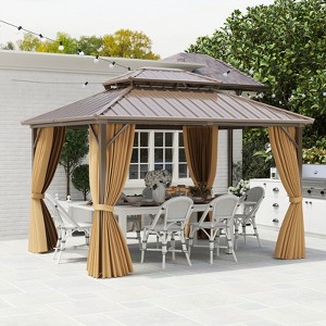 Costway 12 X 10/12 X 12 FT Hardtop Gazebo with  Netting Heavy-Duty Double-Roof Galvanized Metal Top - 1 of 4