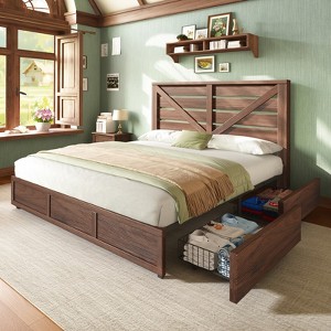 AMERLIFE Farmhouse Bed Frame with 4 Drawers and Headboard - 1 of 3
