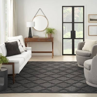 Charcoal Black Moroccan Trellis 7' x 10' Flatweave Area Rug