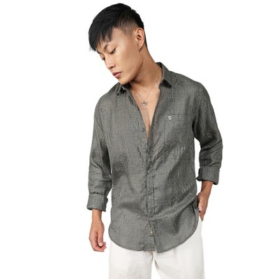 Campus Sutra Men Men's Olive Green Embroidered One-Lined Shirt