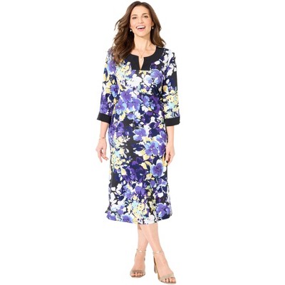 Catherines Women's Plus Size Contrast Border Notch Shift Dress