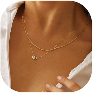 Necklace for Women 14K Gold Plated Delicate Necklaces Blue White CZ Diamond Pendant Necklace Cute Boho Tiny Lucky Protection Jewelry Gift for Women - 1 of 4