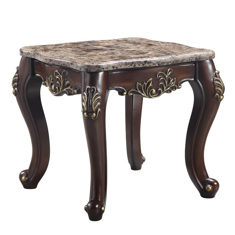 27&#34; Ragnar Accent Table Marble Top and Cherry Finish - Acme Furniture, 2 of 5