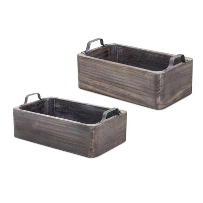 Melrose Natural Wooden Box Tray (Set of 2)