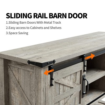 Light Rustic Oak Farmhouse Console Table with Sliding Barn Doors and Storage