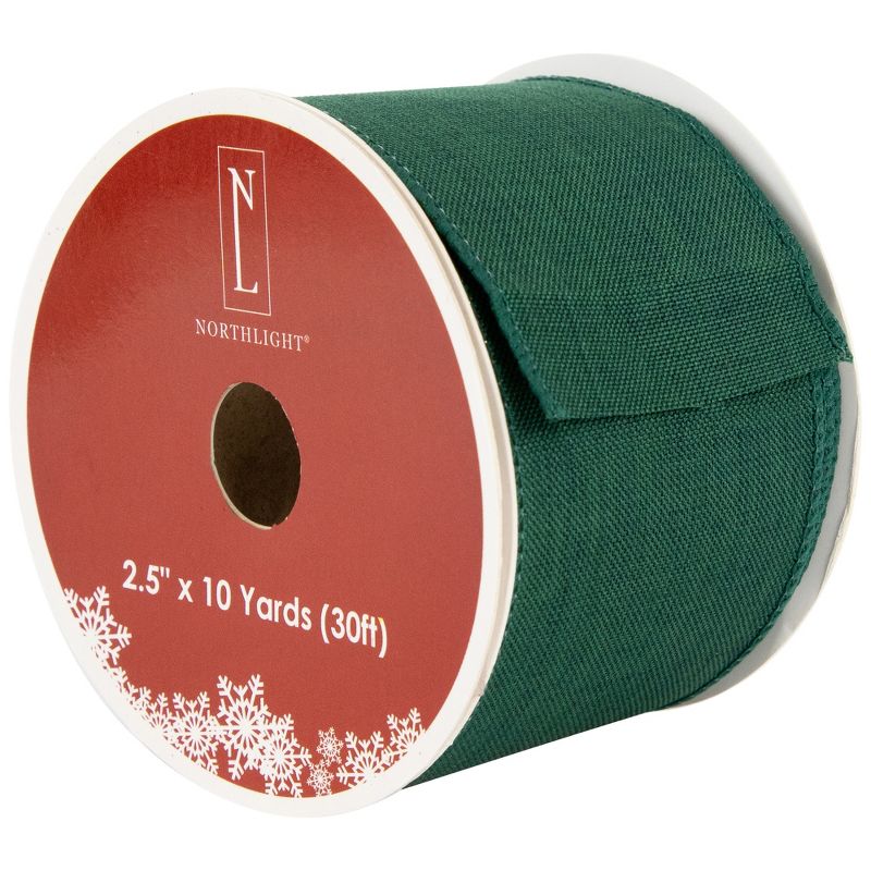 Northlight Solid Green Wired Edge Craft Christmas Ribbon 2.5 x 10 Yards, 1 of 7