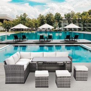 ONWITH Outdoor Patio Furniture Set,7 Pieces Outdoor Sectional Conversation Sofa with Dining Table - 1 of 4