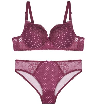 Agnes Orinda Women's Plus Size Lace Polka Dots 2-Piece Lingerie Set