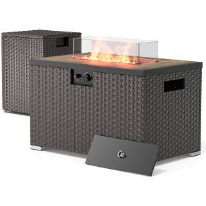 BDELITE Rectangle Outdoor Fire Pit Table with 40,000 BTU Output with Windshield, Glass Stones, Waterproof Cover-31.5*19.7*19.3 Inch, Brown - 1 of 4