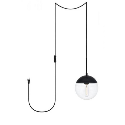Elegant Lighting Eclipse 1 Light Black plug in pendant With Clear Glass