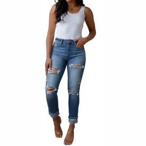 Women's Belinda High Rise Distressed Straight Jeans - Artemis Vintage - 1 of 4