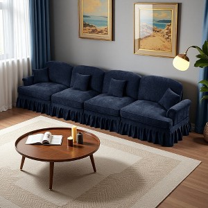 Mid-Century Straight Sectional Sofa with Flared Arms & Chenille Fabric - 1 of 4