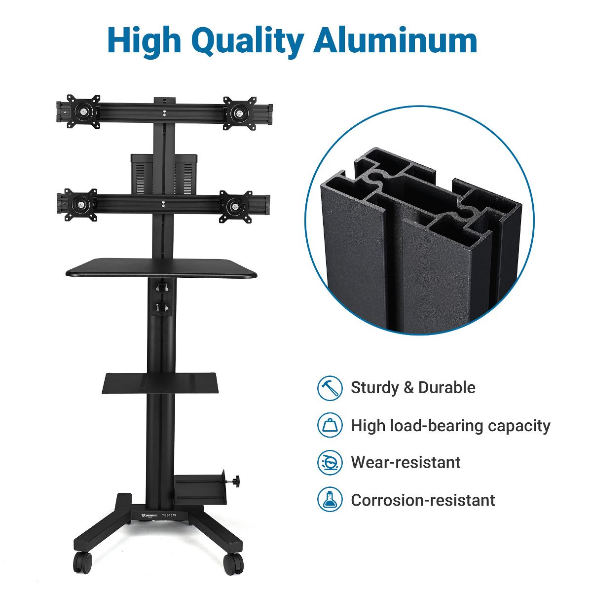 Yescom NexusX Commander Rolling Computer Cart 4-Monitors Industrial Heavy-Duty Mobile Workstation for Production Line Monitoring MES/HMI Control Shop - thumbnail 3