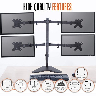 Black Adjustable Quadruple Monitor Mount with Freestanding Base