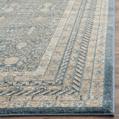 Blue and Beige Rectangular Synthetic Area Rug