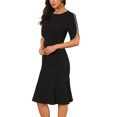 INSPIRE CHIC Women's Cocktail Mermaid Beaded Sleeves Wedding Guest Formal Bodycon Midi Dress