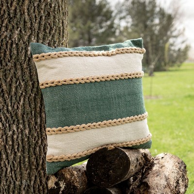 20x20 Green and Cream Striped Outdoor Throw Pillow