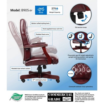 Classic Burgundy Executive Chair with Mahogany Wood Base