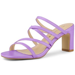 Allegra K Women's Square Toe Crisscross Strap Block Heels Slide Sandals - 1 of 4