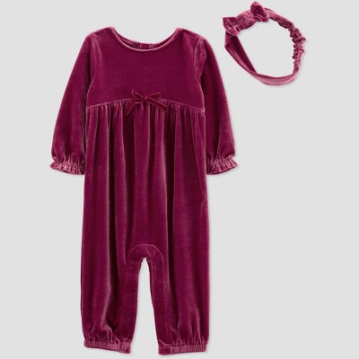 Baby Girls' Velvet Jumpsuit - Just One You® made by carter's Burgundy 3M