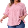 Women's Plus Size Polka Dots Notched Neck Smocked Short Sleeve Ruffled Cuff Casual Blouses - Agnes Orinda - 2 of 4