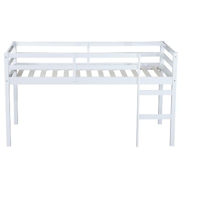 Bellemave Solid Wooden, Rubber Wooden Twin Loft Bed with Ladder,Bed Platform of Strengthened Slats , White