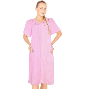 JEFFRICO House Dresses for Women with Pockets - Lightweight Breathable Short Sleeve Muumuu & Nightgowns - Zipper Front Housecoat and Dusters - 1 of 4