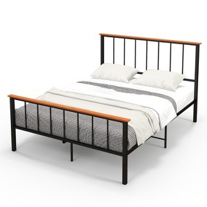 Infans Queen Metal Platform Bed Frame Mattress Foundation with Headboard Industrial - 1 of 4