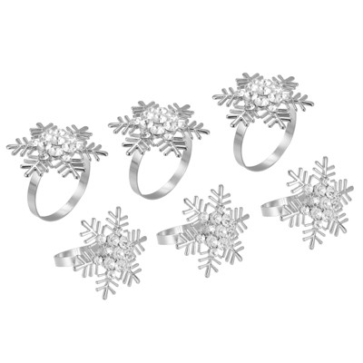 Unique Bargains Alloy Shiny Decorative Wear Resistance Snowflake Shape Napkin Rings 6 Pcs