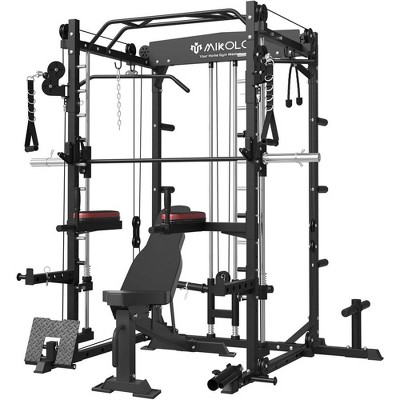 ER KANG Smith Machine, 2000LBS Squat Rack with LAT Pull Down System&Cable Crossover Machine for Home Gym, Power Cage with Dip/Leg Raise Attachments