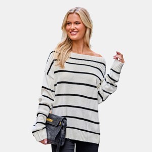 Women's Striped Off-Shoulder Knit Sweater - Cupshe - 1 of 4