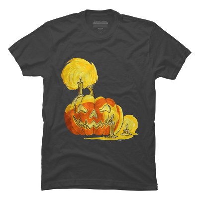 Men's Design By Humans Halloween Pumpkin with Candle and Evil Smile By wubbadub T-Shirt