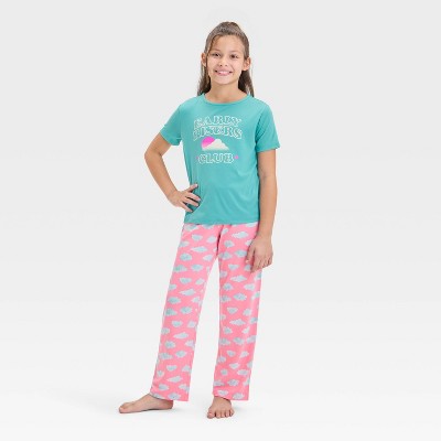 Girls' 3pc 'Cloud Early Risers' Printed Short Sleeve Pajama Set - Cat & Jack™ Pink/Green L