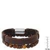 Steeltime Men's brown leather/stainless steel and wood/tiger eye 2pc set bracelets - 3 of 4