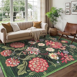 coucheta Multi-size Washable Soft Floral Area Rugs for Living Room, Non Slip Botanical Non Shedding Stain Resistant Carpet, for Bedroom, Dining Room - 1 of 4