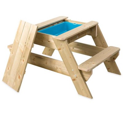 HearthSong Wooden Picnic Table for Kids with Removable Plastic Sandpit, Holds up to 30 lbs. of Sand (not included)