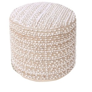 Natural Boucle Handwoven Round Pouf - 1 of 3