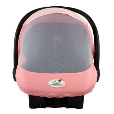 CozyBaby Lightweight Spring or Summer Cozy Mesh Sun and Bug Infant Car Seat Carrier Cover with Elasticized Edge, Pink Grapefruit