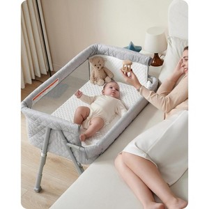 Bassinet Bedside Sleeper, Baby Sleeper with 4 Auto-Lock & Adjustable Height, Breathable Mesh & Mattress - 1 of 4