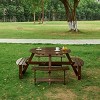 8 Person Outdoor Round Wood Picnic Table Set with 4 Built In Benches and Umbrella Hole for Backyard Garden Patio or Porch-The Pop Home - 3 of 4
