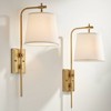 Barnes and Ivy Seline Modern Wall Lamps Set of 2 Warm Gold Plug-in 9" Light Fixture Adjustable Swivel Off White Shade for Bedroom Reading Living Room - 2 of 4